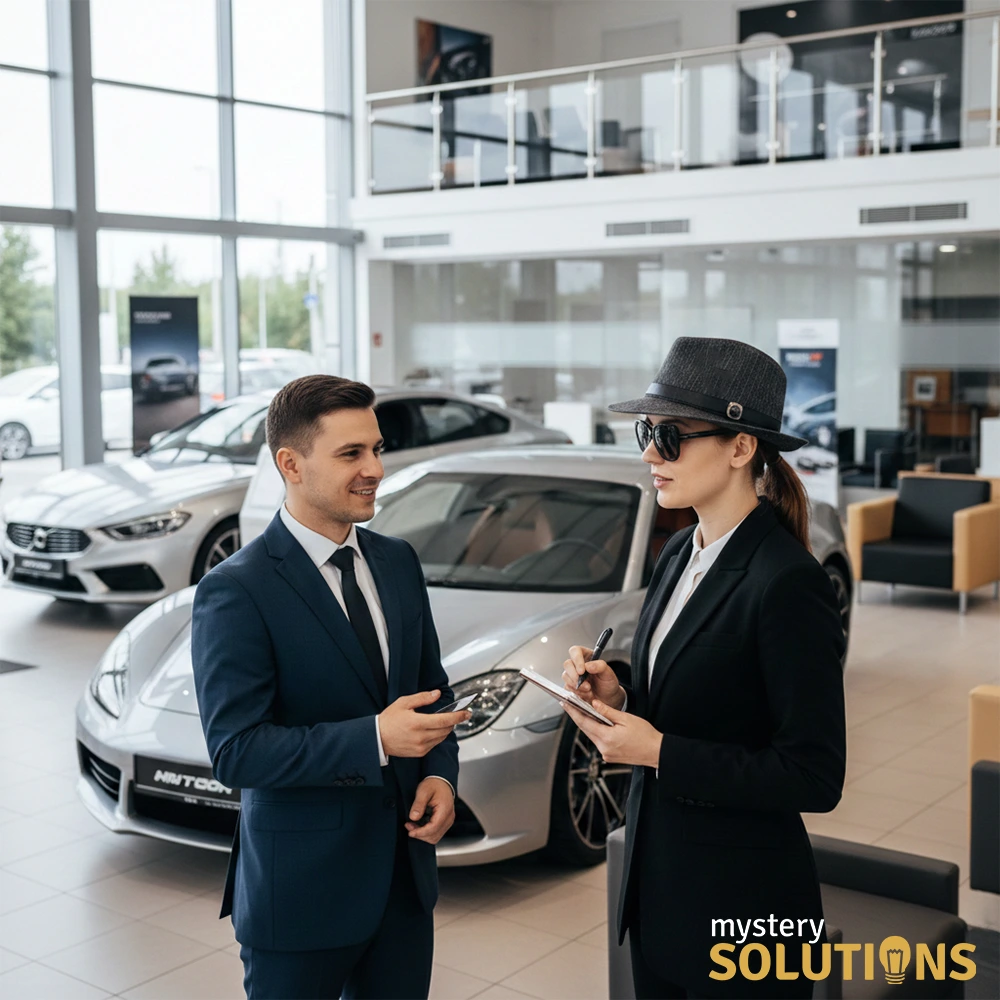 mujer evaluando como mystery shopper una agencia de autos